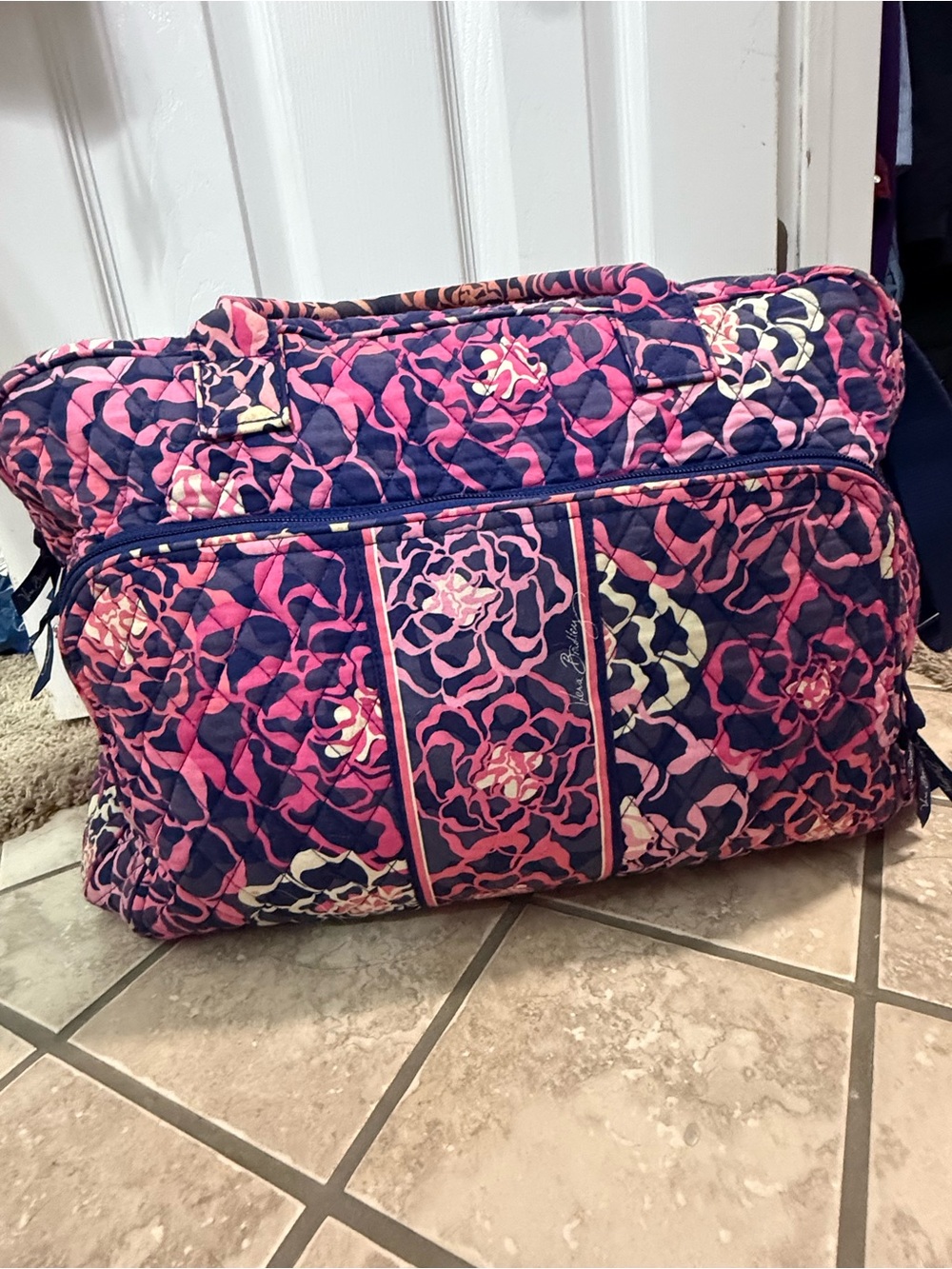 Vera Bradley Pink and Navy Quilted Floral Travel Tote